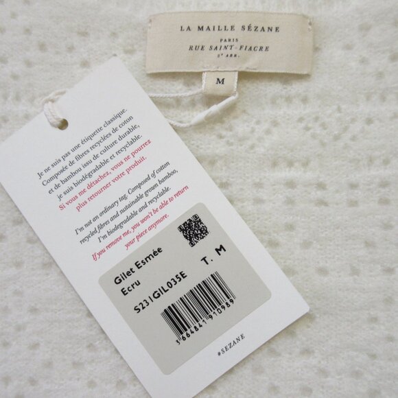 NWT La Maille Sezane Esmee Cardigan in Ecru Pointelle Mohair Wool Knit Sweater M - Picture 8 of 9